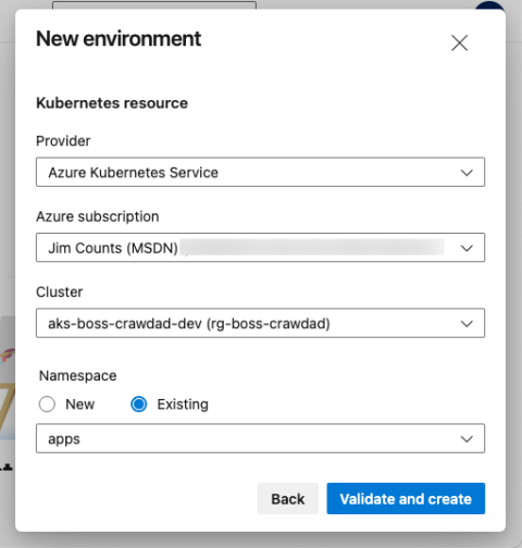 New Environment Kubernetes configuration.