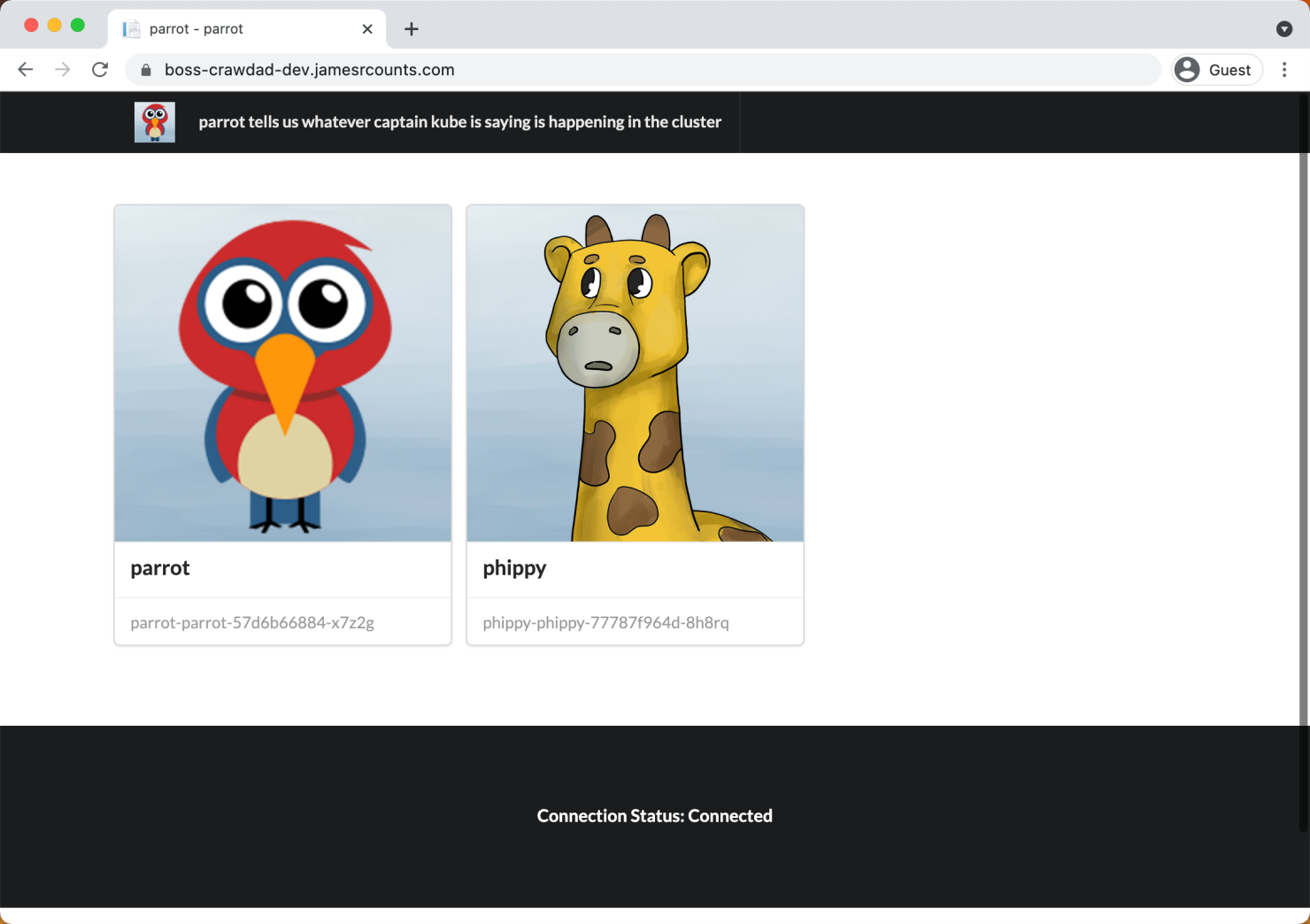 Screenshot of Parrot application in the browser.