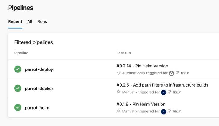 Screenshot showing pipeline starting state.