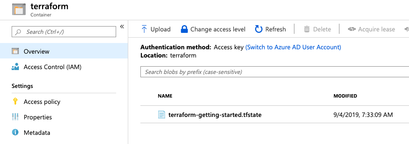 View of tfstate file in Storage Account