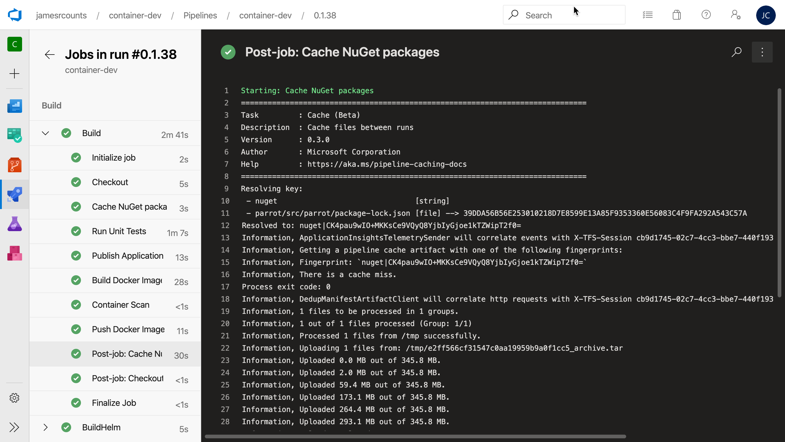 Caching packages after the job completes